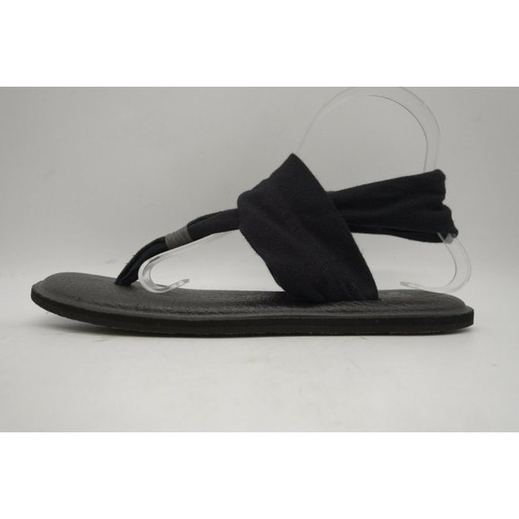 Sanuk Black Stretch Strap Casual Slingback Thong Sandals Shoes Women's 9 - Picture 3 of 10